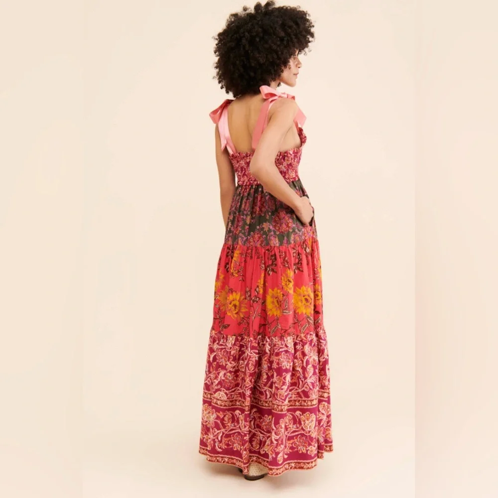 Free People Bluebell Tiered Maxi Dress in Pink Multi